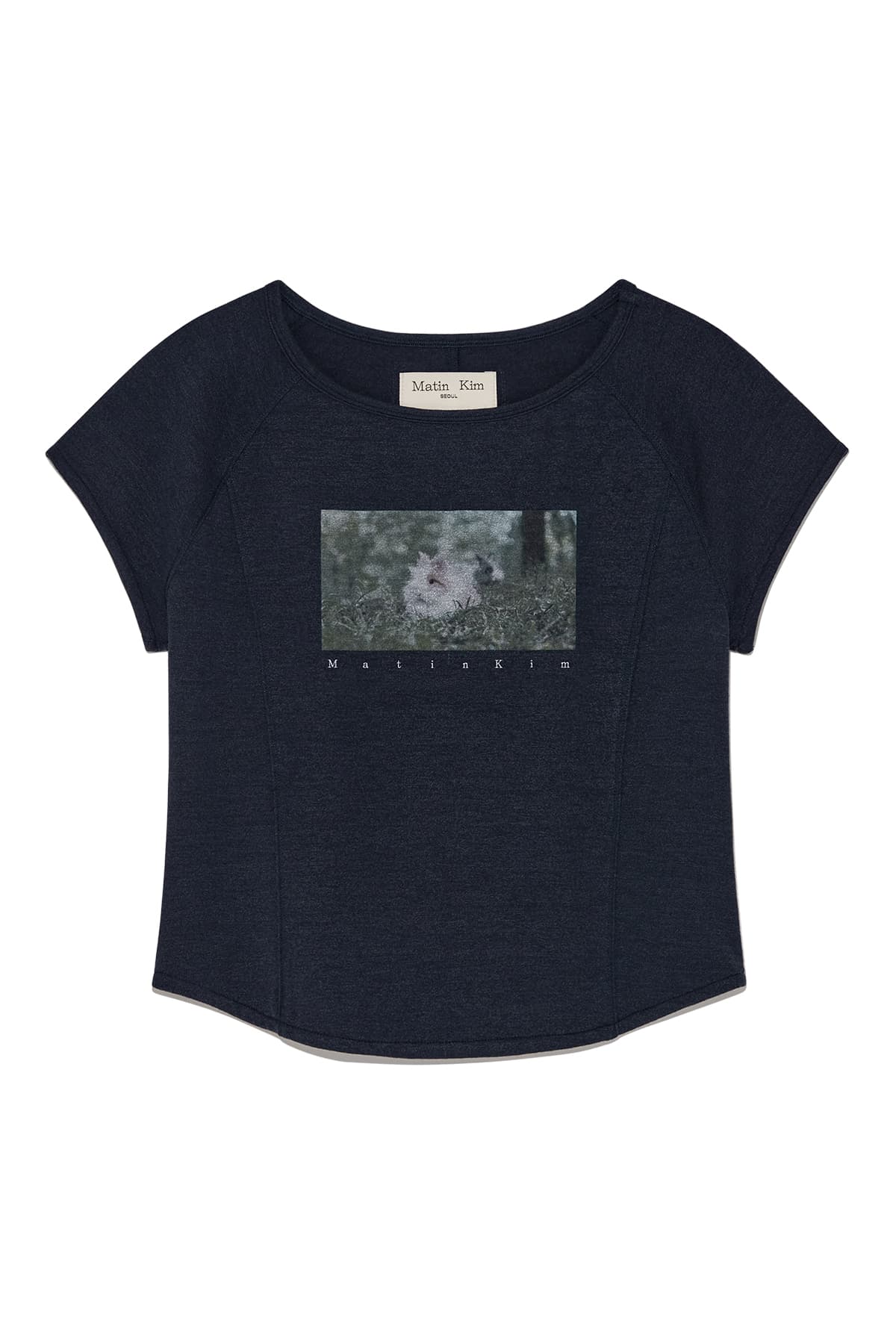 RABBIT PRINTING RAGLAN SLIM TOP IN NAVY