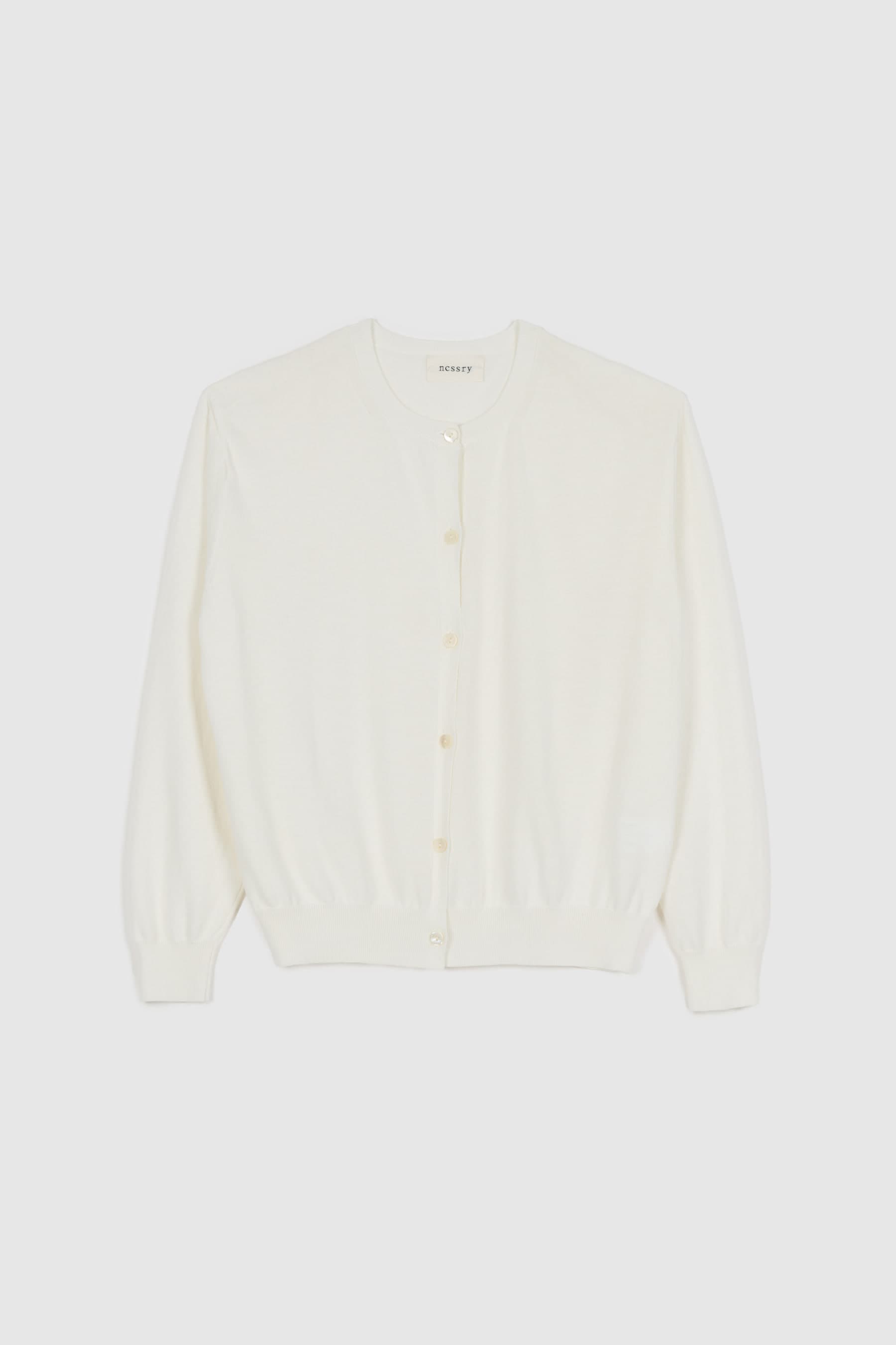 Cotton Round Button Cardigan (White)