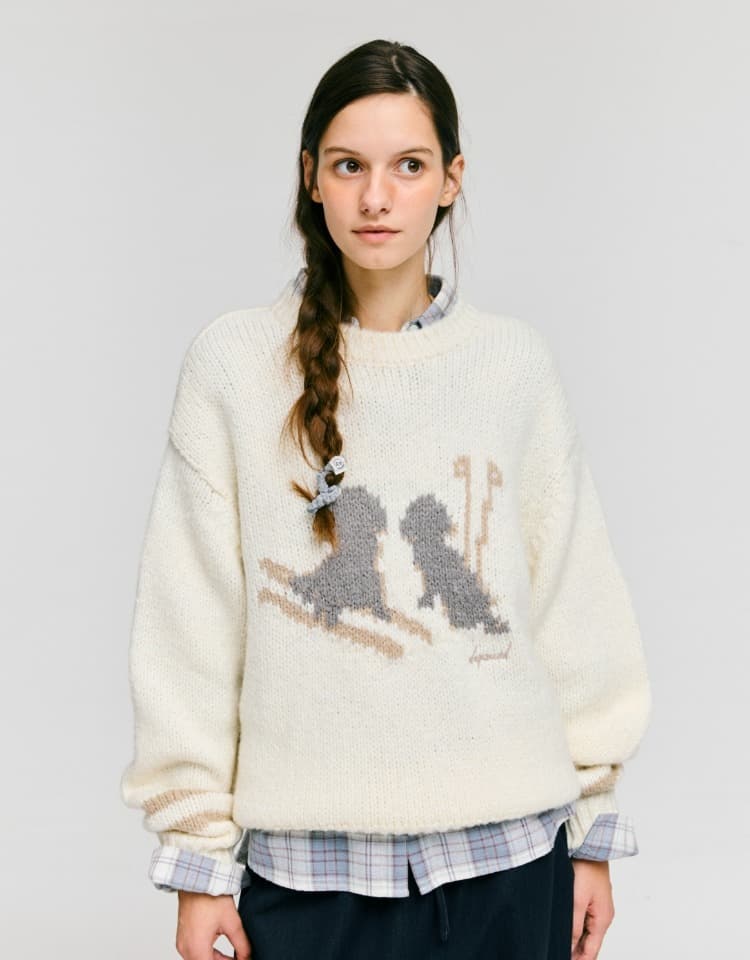 ski graphic pullover - ivory