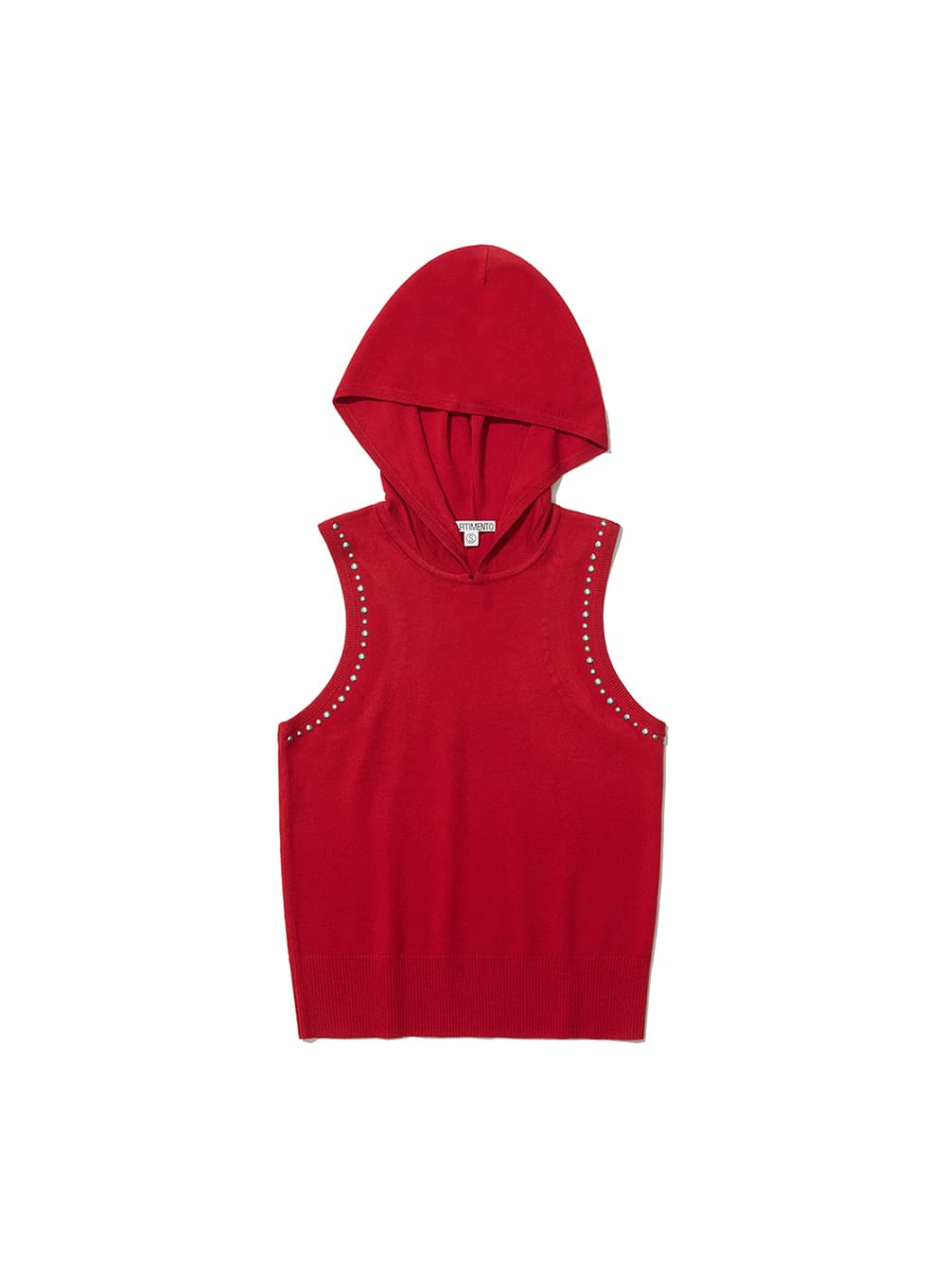 STUDDED HOODIE KNIT TOP_CHILI RED