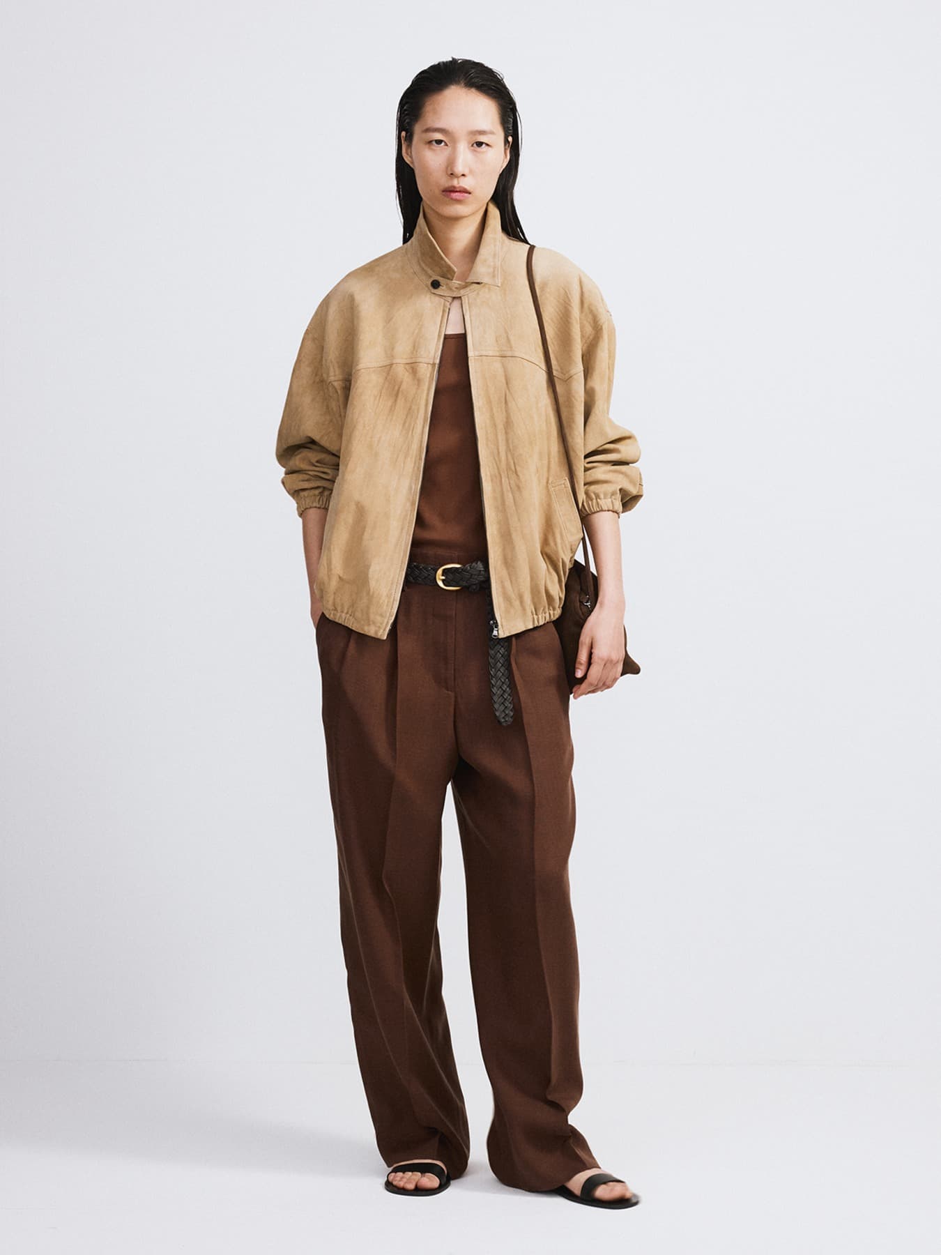 LINEN BLEND PLEATED PANTS (CHOCOLATE BROWN)