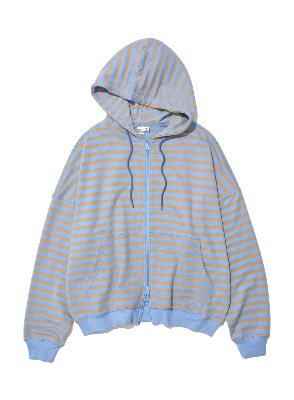 STRIPE COCOON HOODIE ZIP-UP_DUSTY BLUE