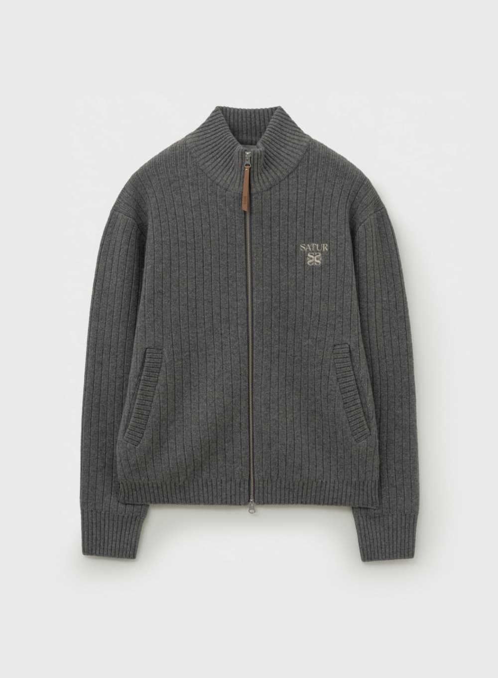 Faro Half Neck Knit Zip-up - Melange Gray