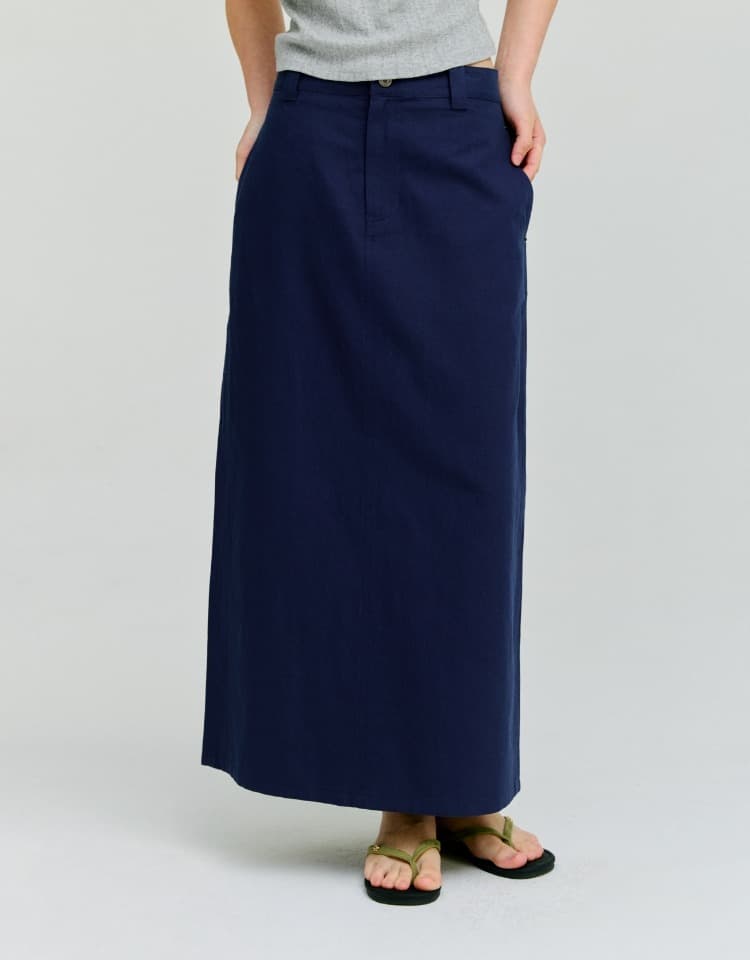 pocket h-line long skirt - blue