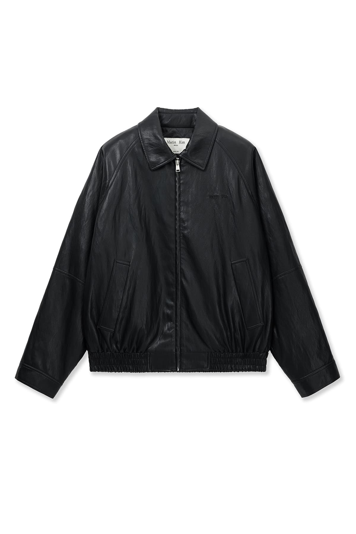 SMALL LOGO QUILTED FAUX LEATHER ZIP UP JUMPER IN BLACK