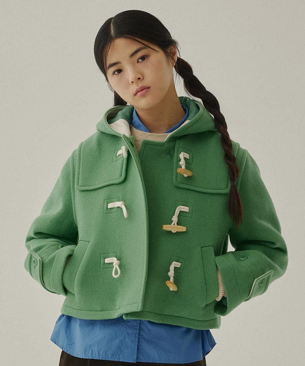 우먼 후드 숏 더플 코트 Light Green