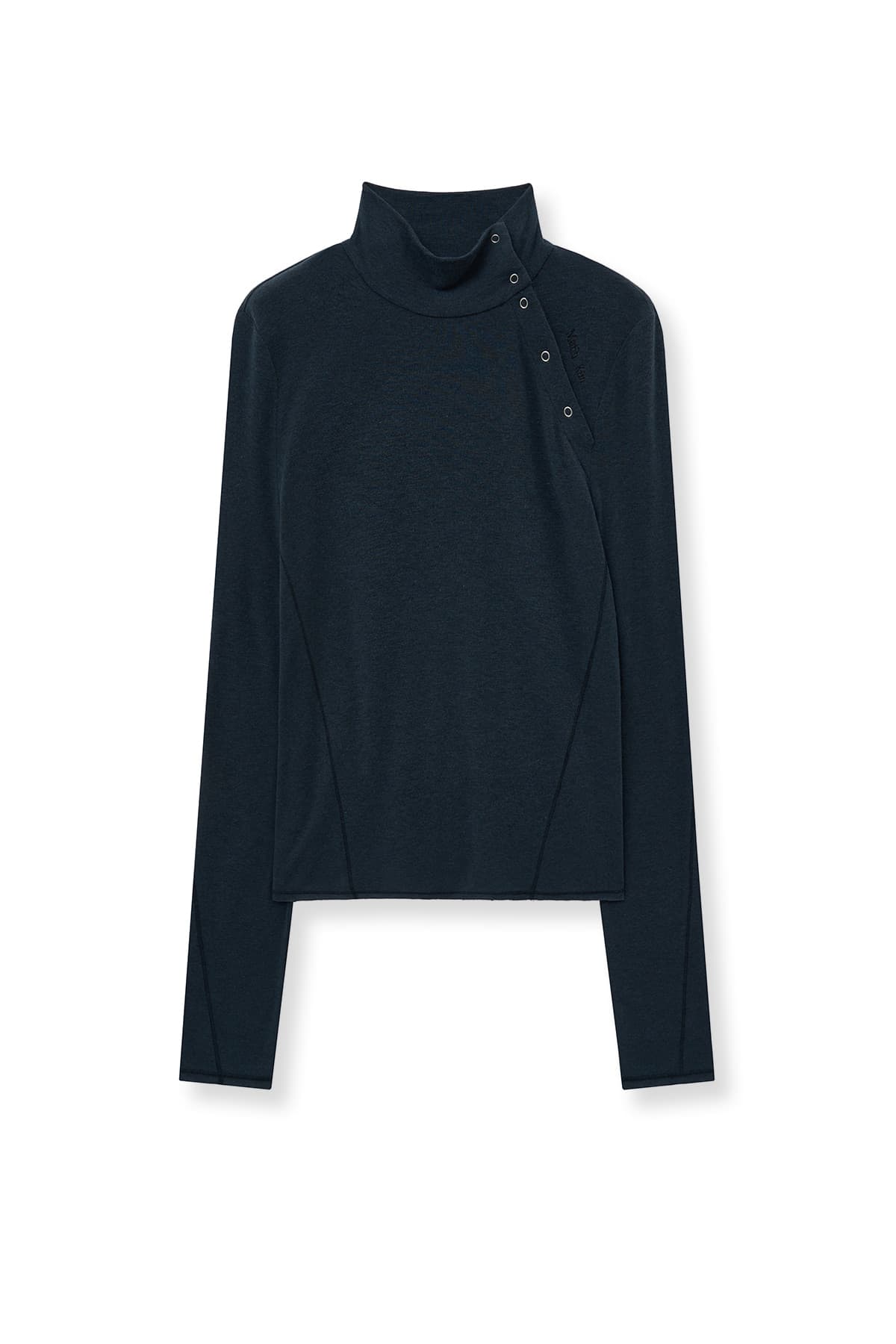 BUTTON SLIT HALF NECK TOP IN NAVY