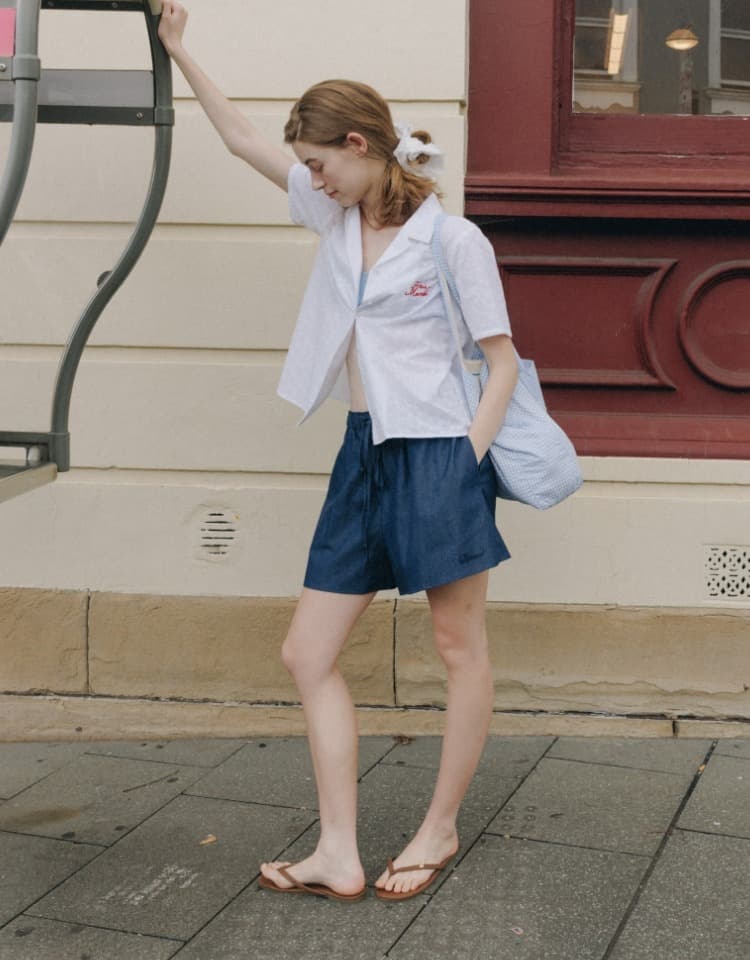 denim banding shorts - navy