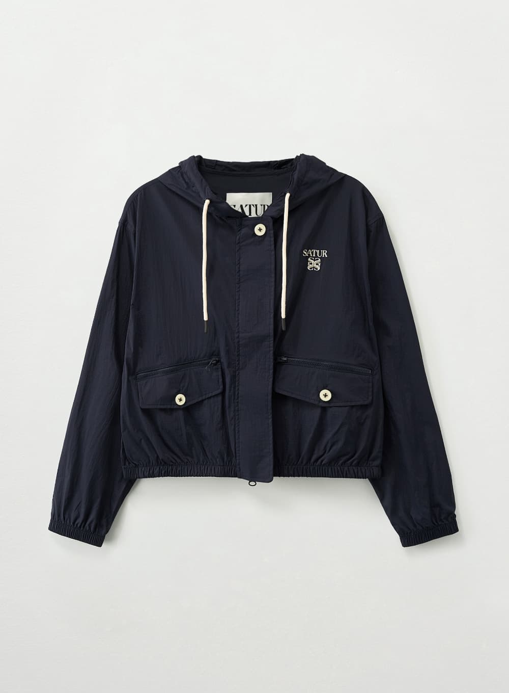 (W) Crop Hood Wind Jacket - Navy