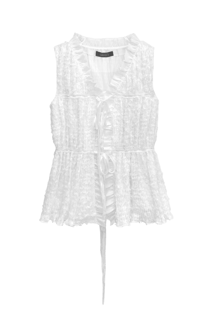 Sheer Ruffle Tie Blouse (White)