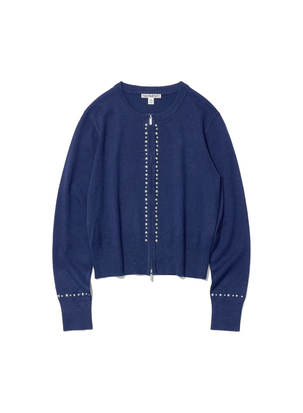 STUDDED ZIP-UP KNIT CARDIGAN_NAVY
