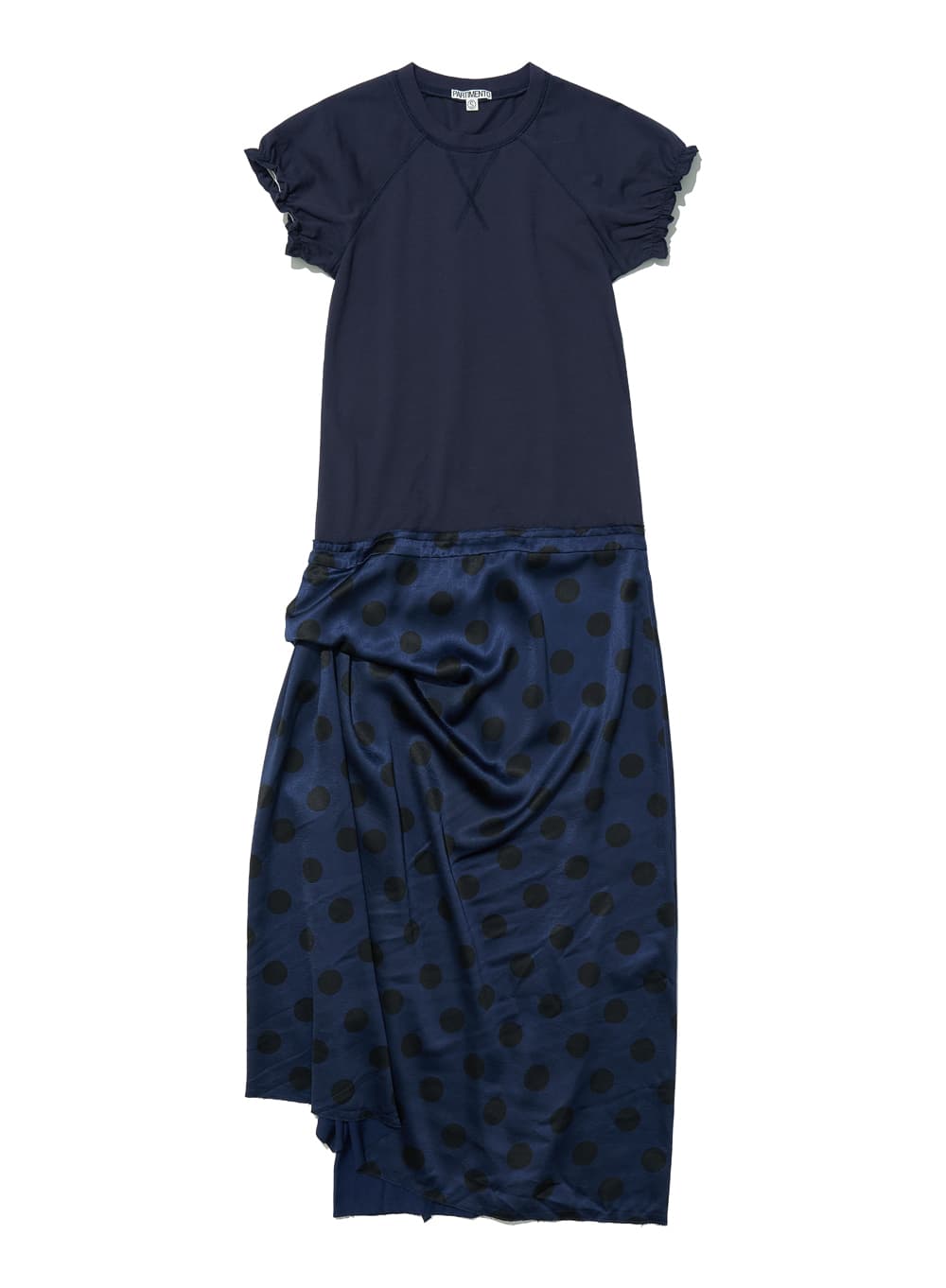 DRAPE DOT PRINTED PUFF COMBI DRESS_NAVY