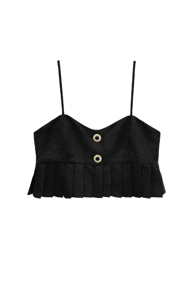 Gold Eyelet Pleated Crop Top (Black)
