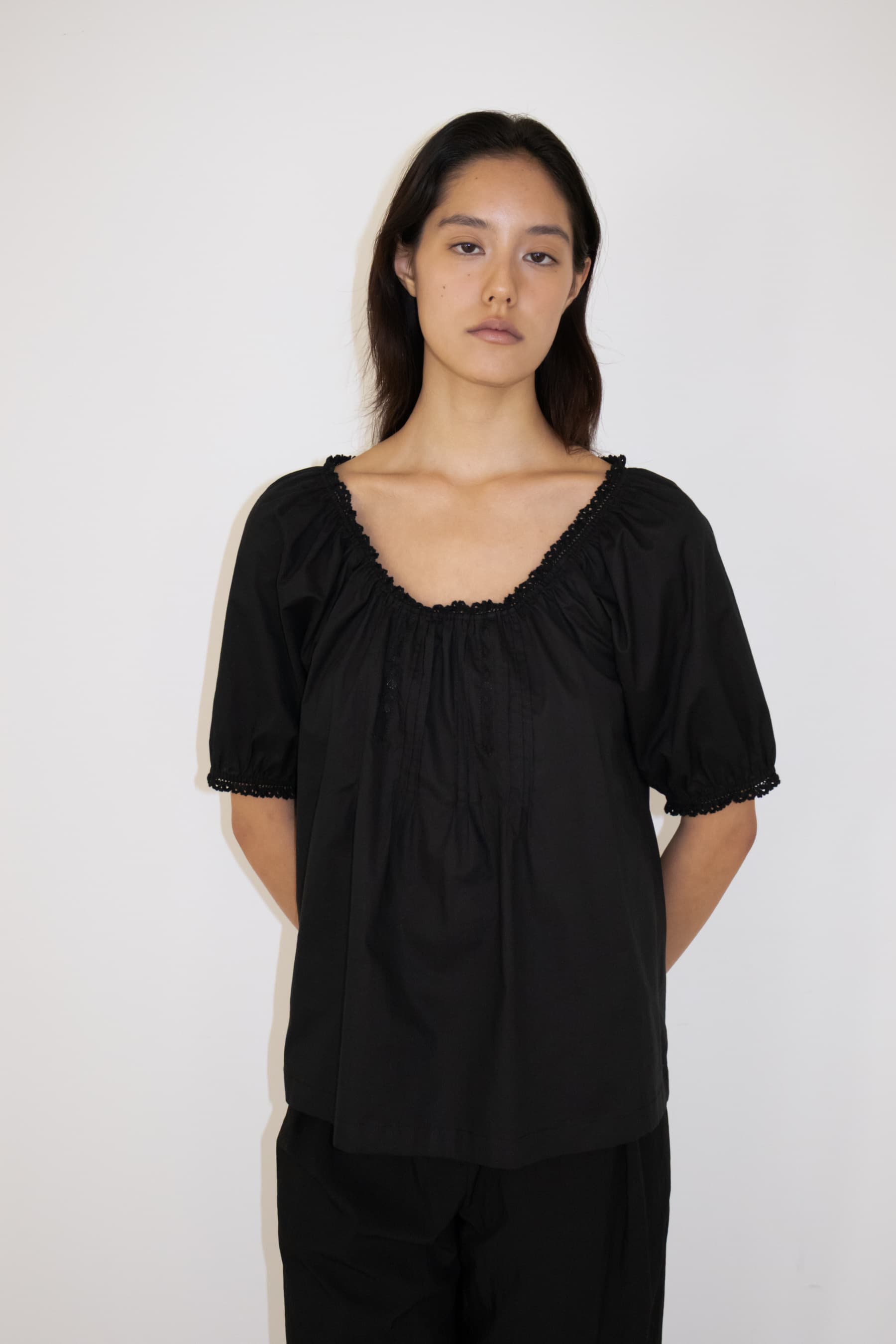Puff Lace Detail Blouse (Black)