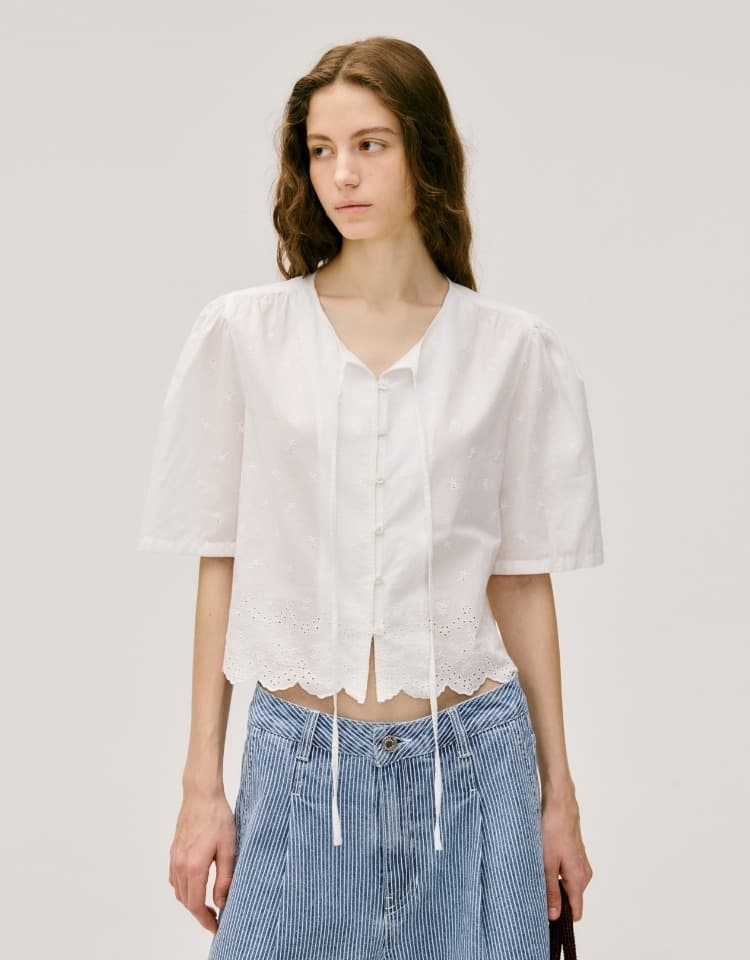 lace point blouse - white