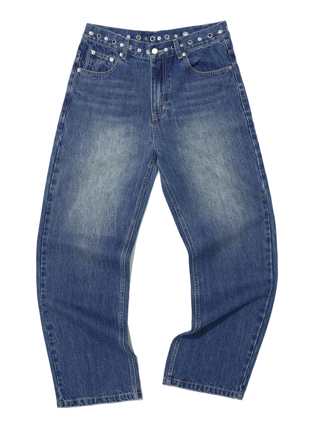METAL POINTED WAIST JEANS_MID BLUE