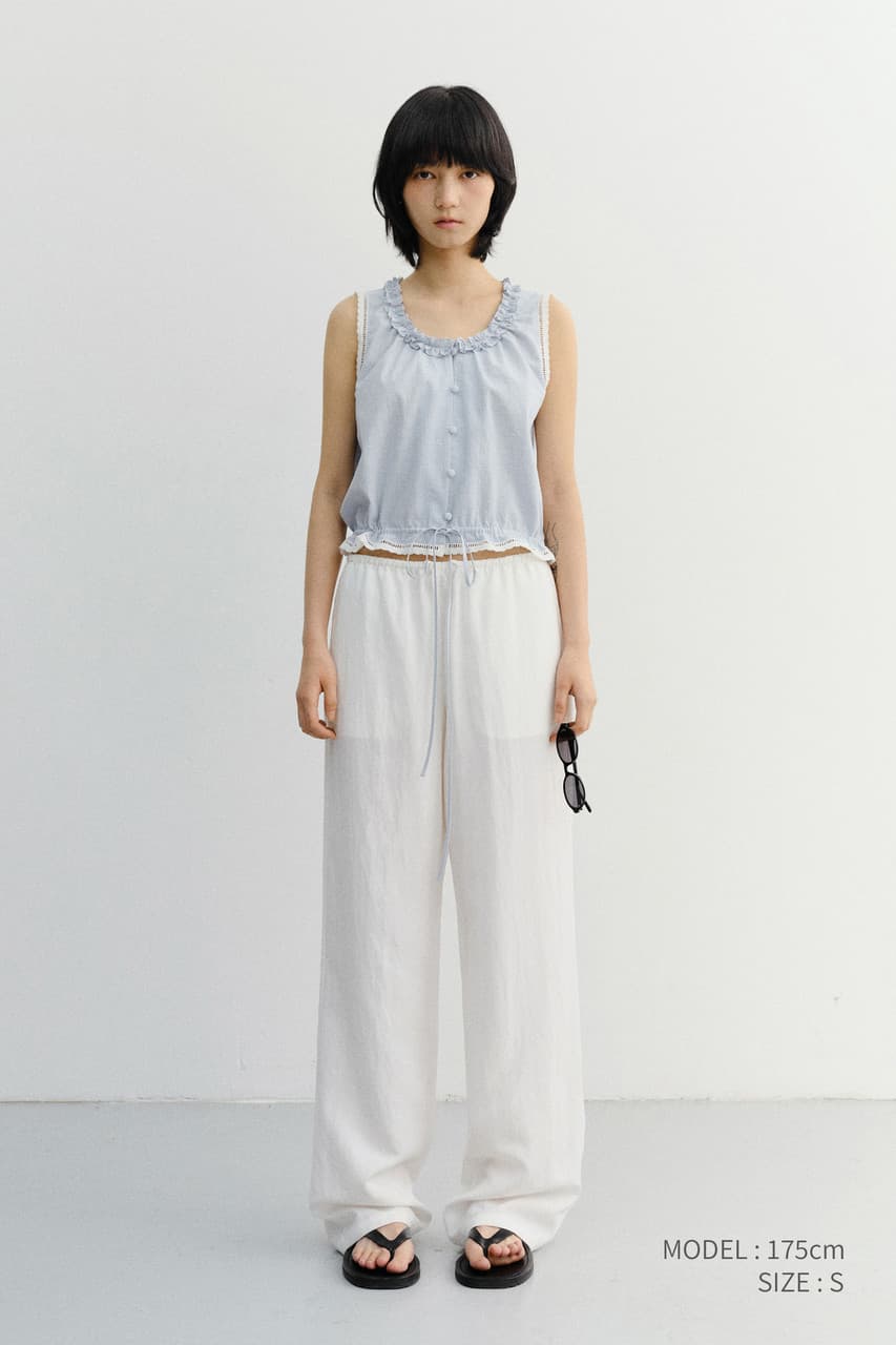 FRILL SLEEVELESS BLOUSE SOFT BLUE CHECK_UDBL6B226B1