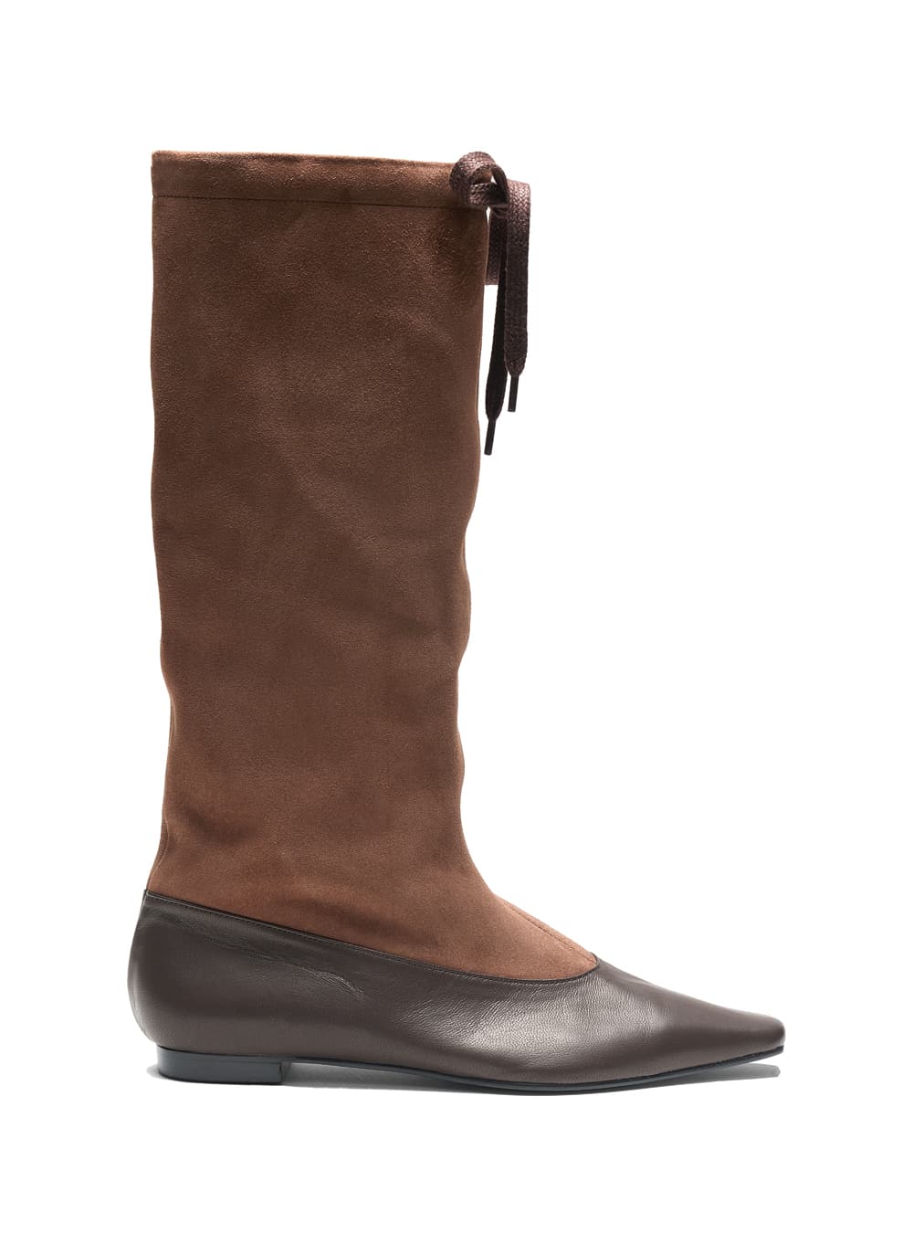 DRAWSTRING LEATHER SLOUCH TALL BOOTS_BROWN