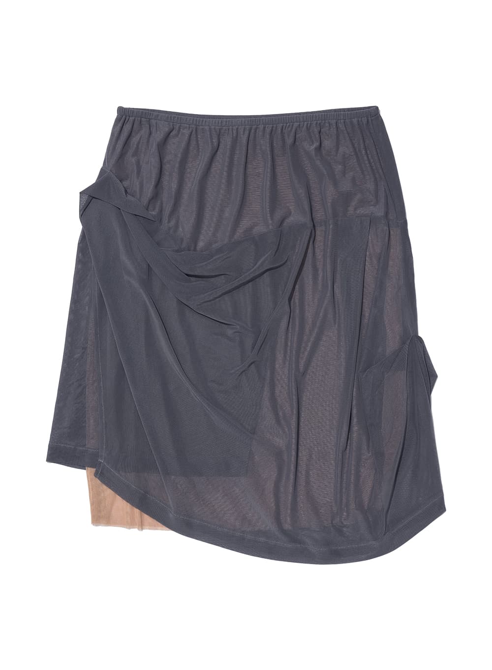 MESH COMBI DRAPE MIDI SKIRT_CHARCOAL