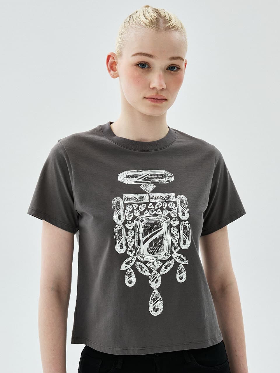 SLIM TSHIRT BIJOU_CHARCOAL WHITE