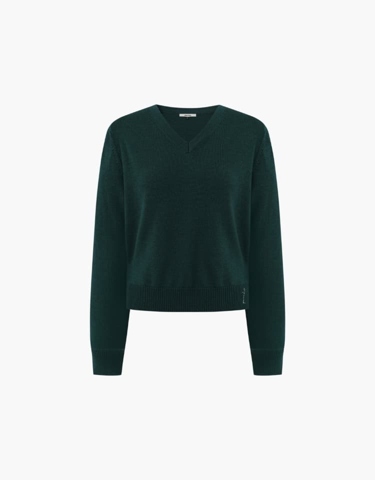 v neck wool knit pullover - dark green
