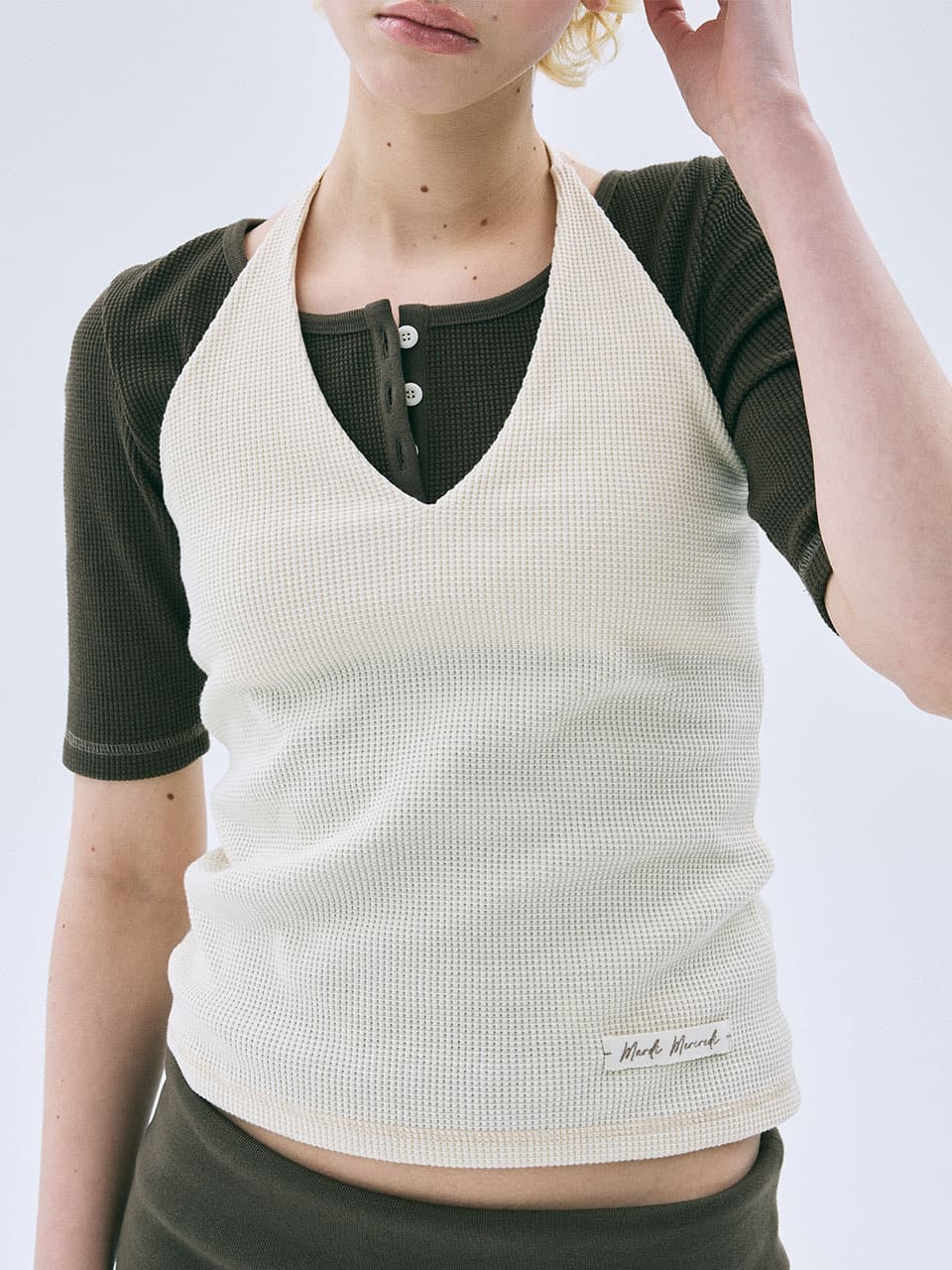 WAFFLE TOP HALTER NECK_BUTTER