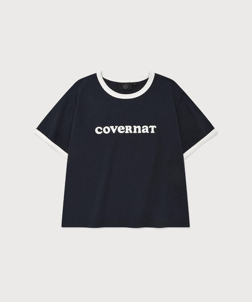 우먼 크롭 쿠퍼로고 링거 티셔츠 Navy