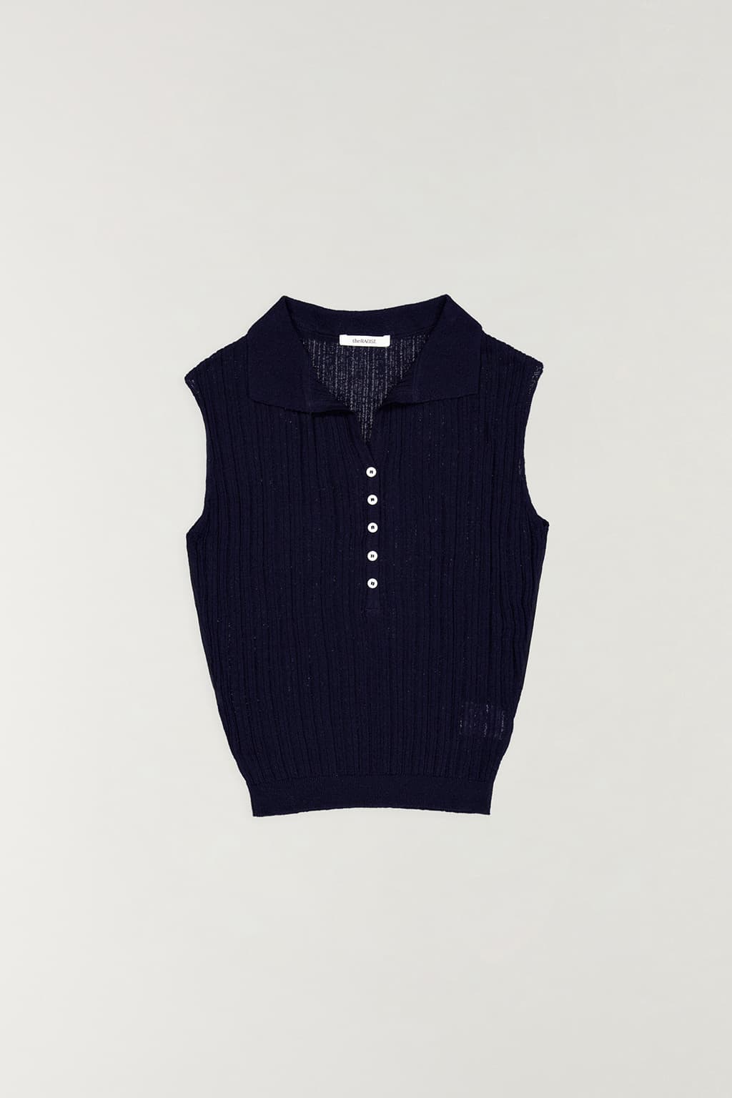 린넨 플리츠 폴로 니트 탑 DARK NAVY