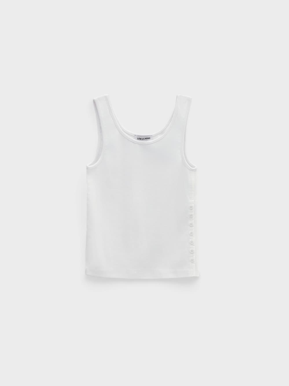 Side Button Sleeveless Top_White