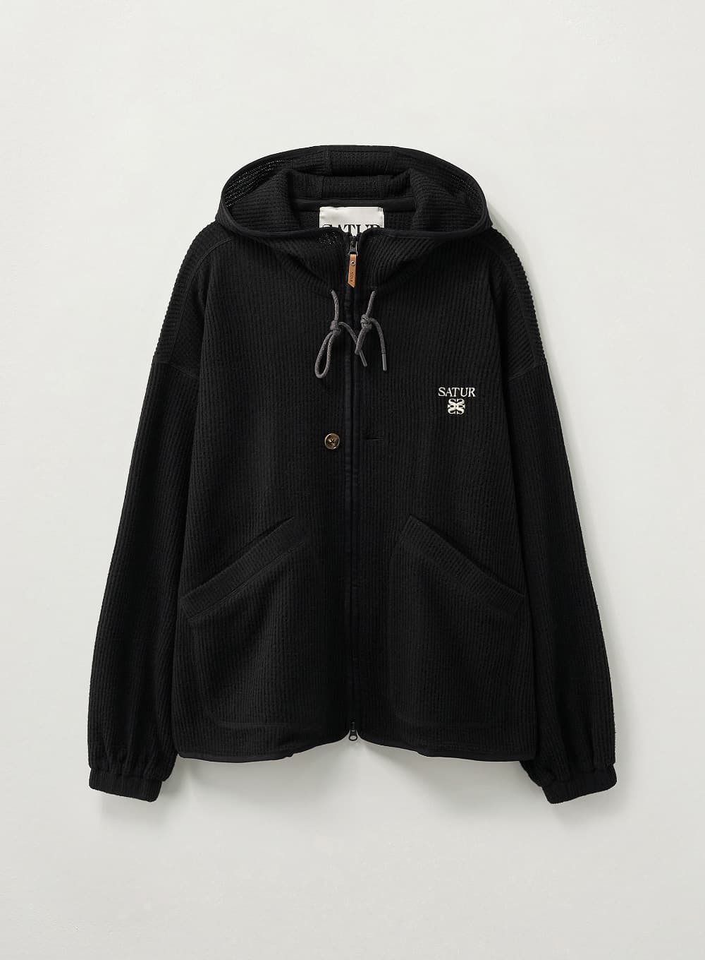 Light Weight Fleece Hood Zip-up - Black
