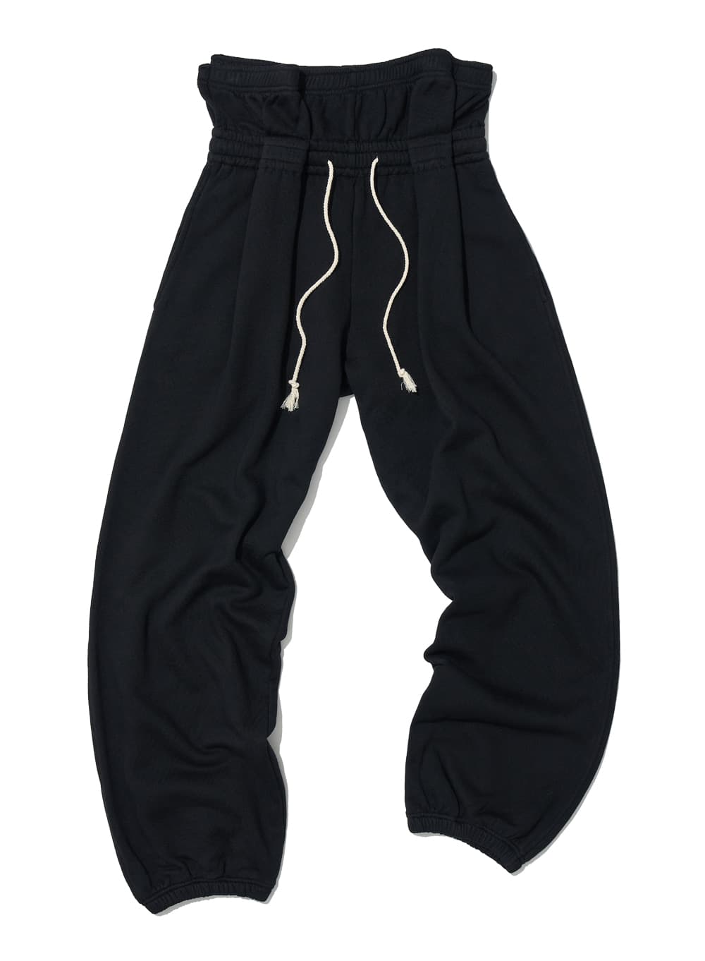 FOLDOVER WAIST PLEATED SWEATPANTS_BLACK