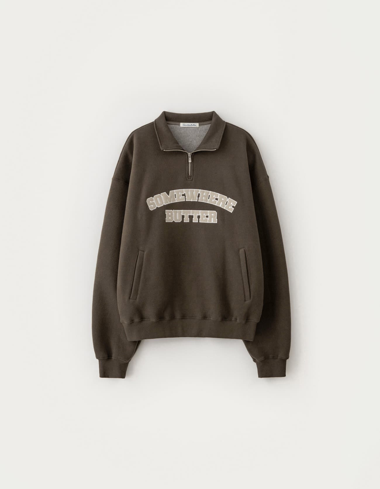 Square Logo Half Zip-Up Sweatshirt - Brown