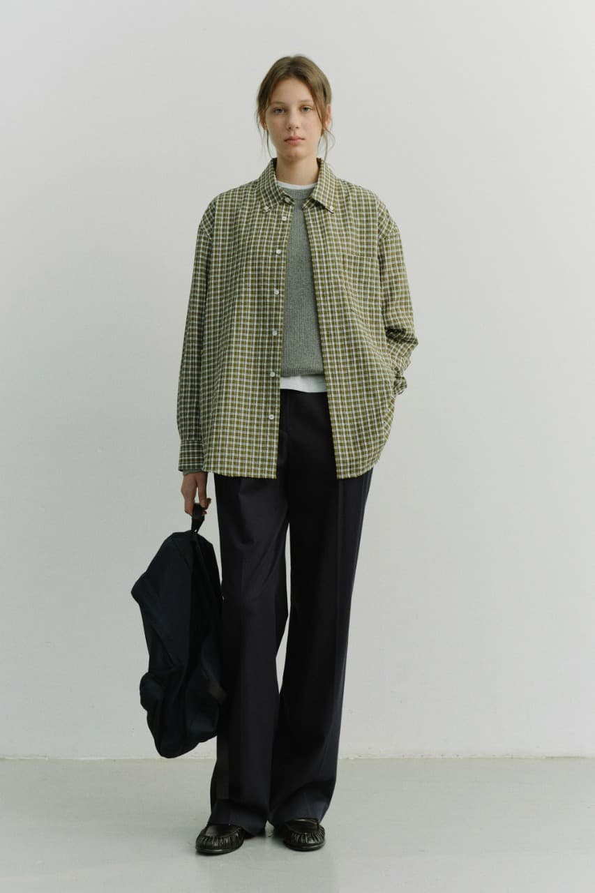 UNISEX OVERSIZED BD CHECKED SHIRT KHAKI GREEN CHECK_UDSH6A115E2
