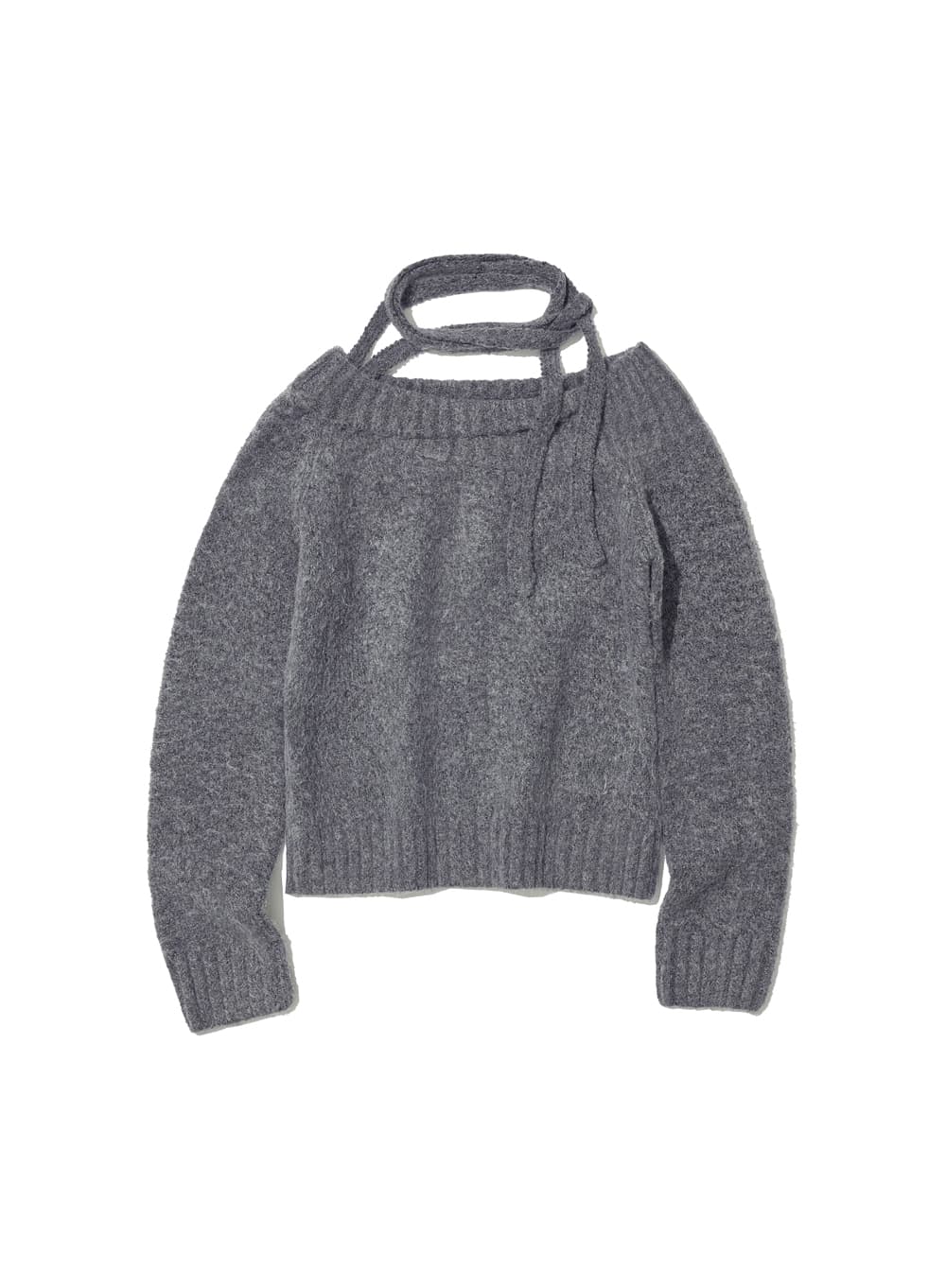 TIE NECK STRAP UNBALANCED KNIT TOP_CHARCOAL