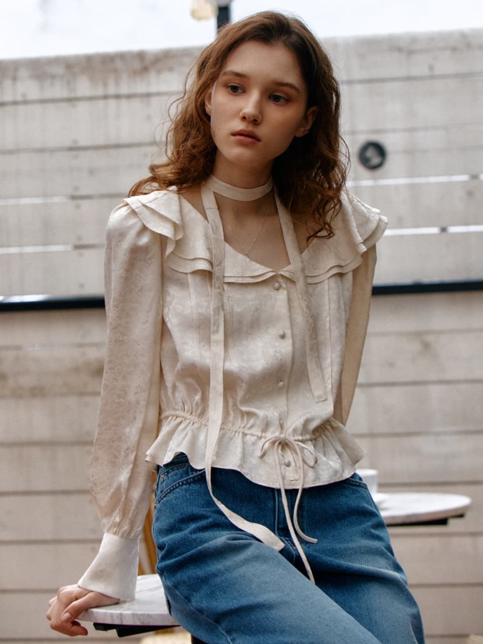 Antique Rose Frill Blouse(2color)
