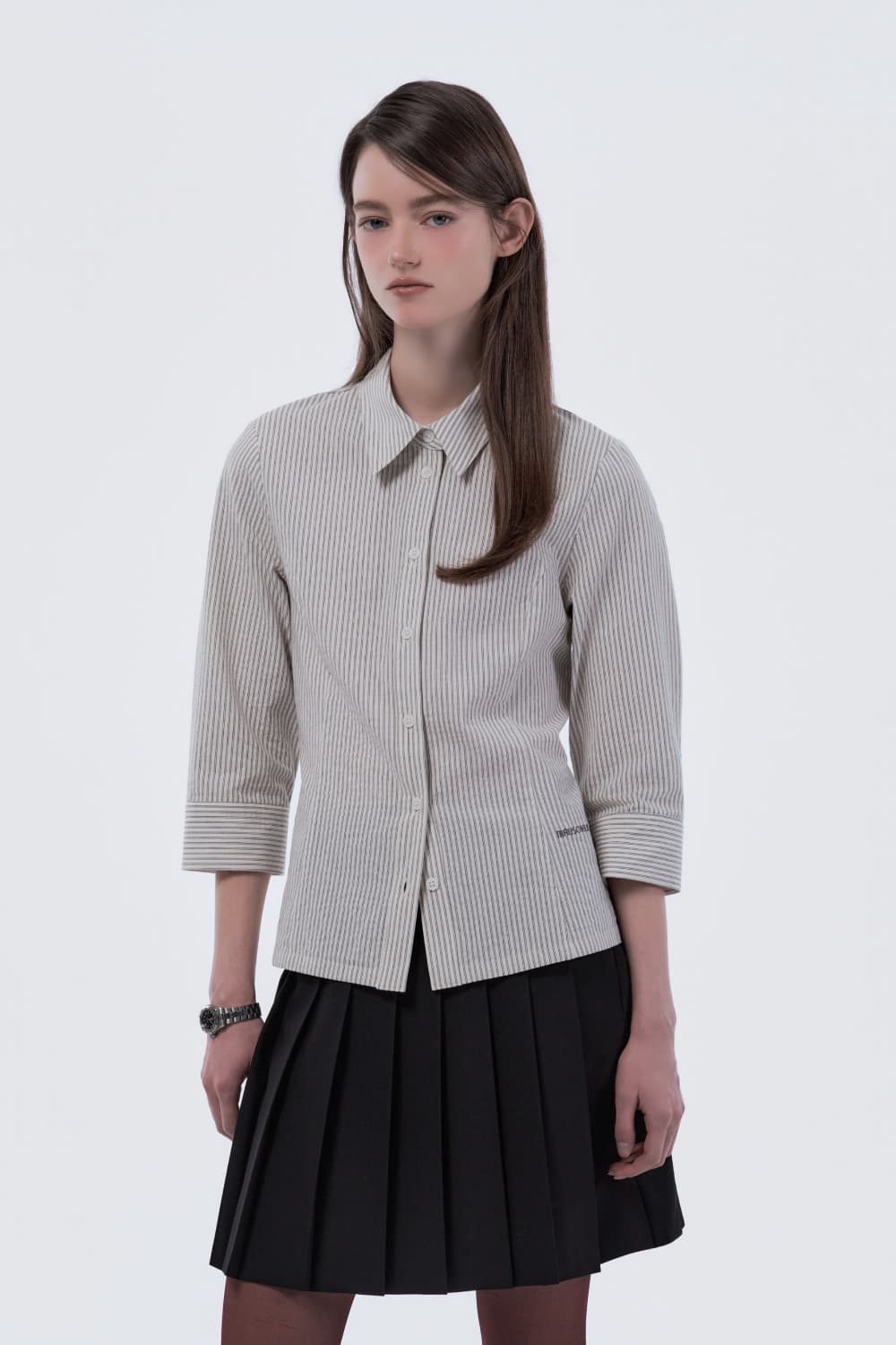 Mid-Sleeve Tailored Shirt - Grey Stripe