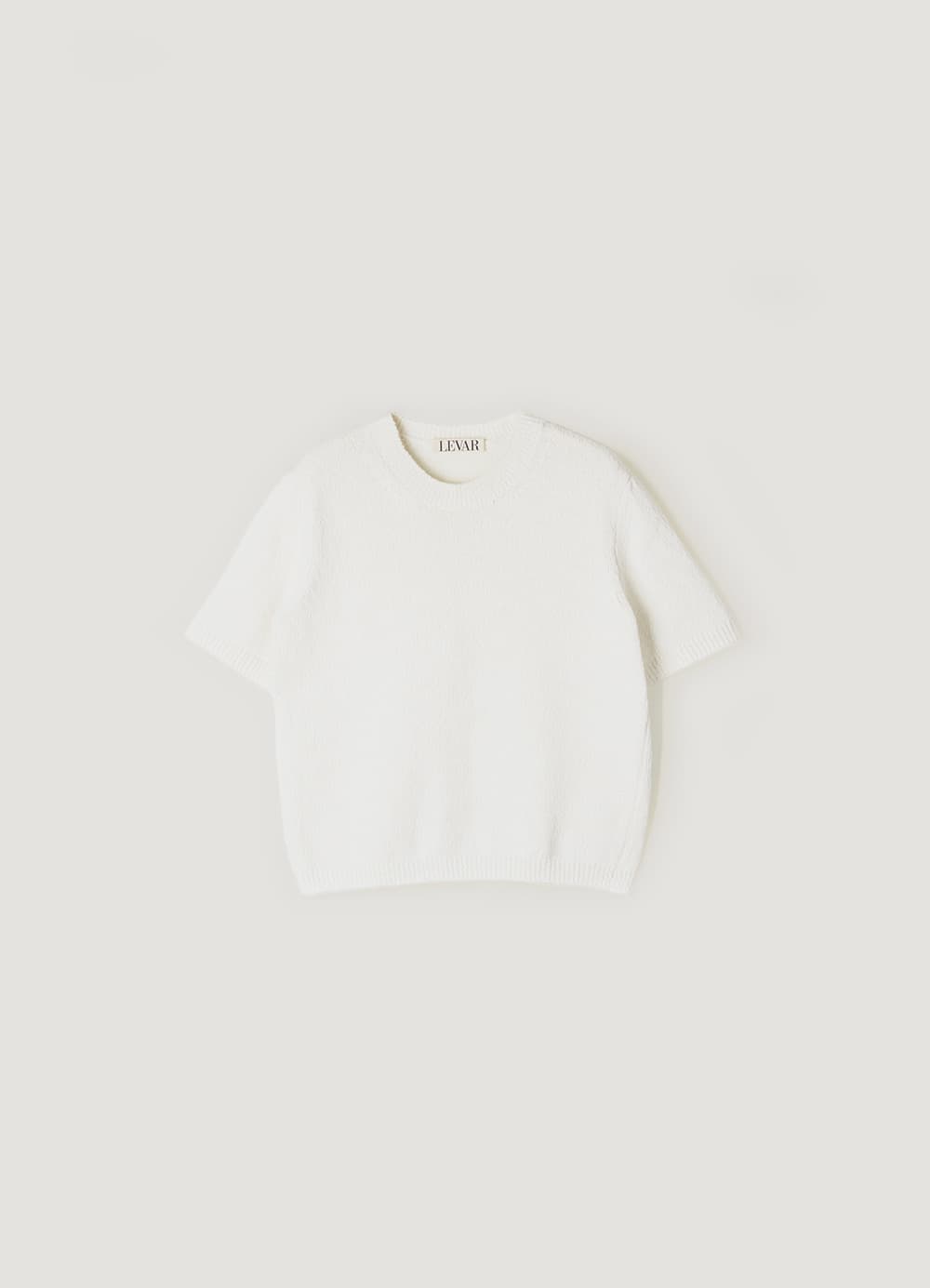 Half-Sleeve Boucle Knit Top - White