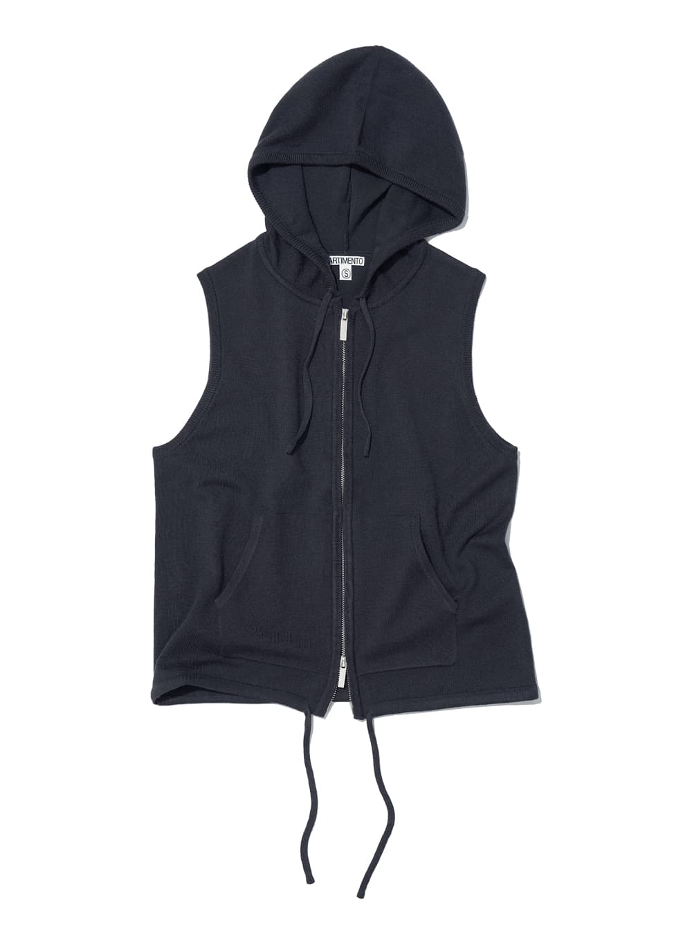 HOODED ZIP-UP KNIT VEST_CHARCOAL