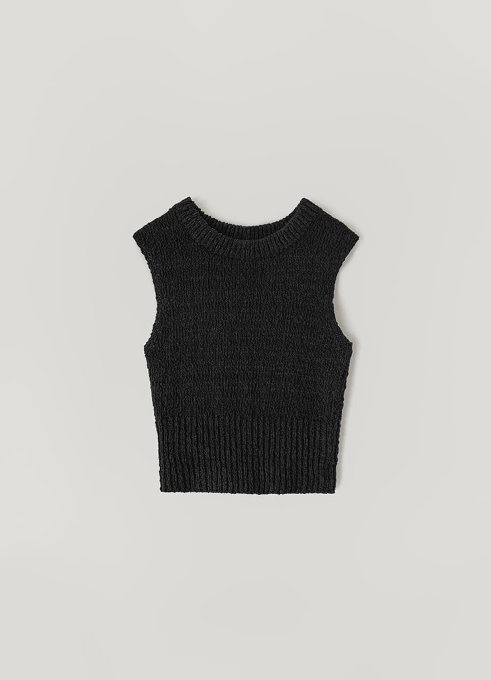 Cotton Slub Boucle Knit Vest - Black