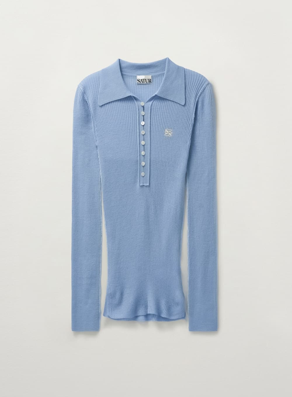 (W) Collar Button Long Sleeve Knit - Light Blue