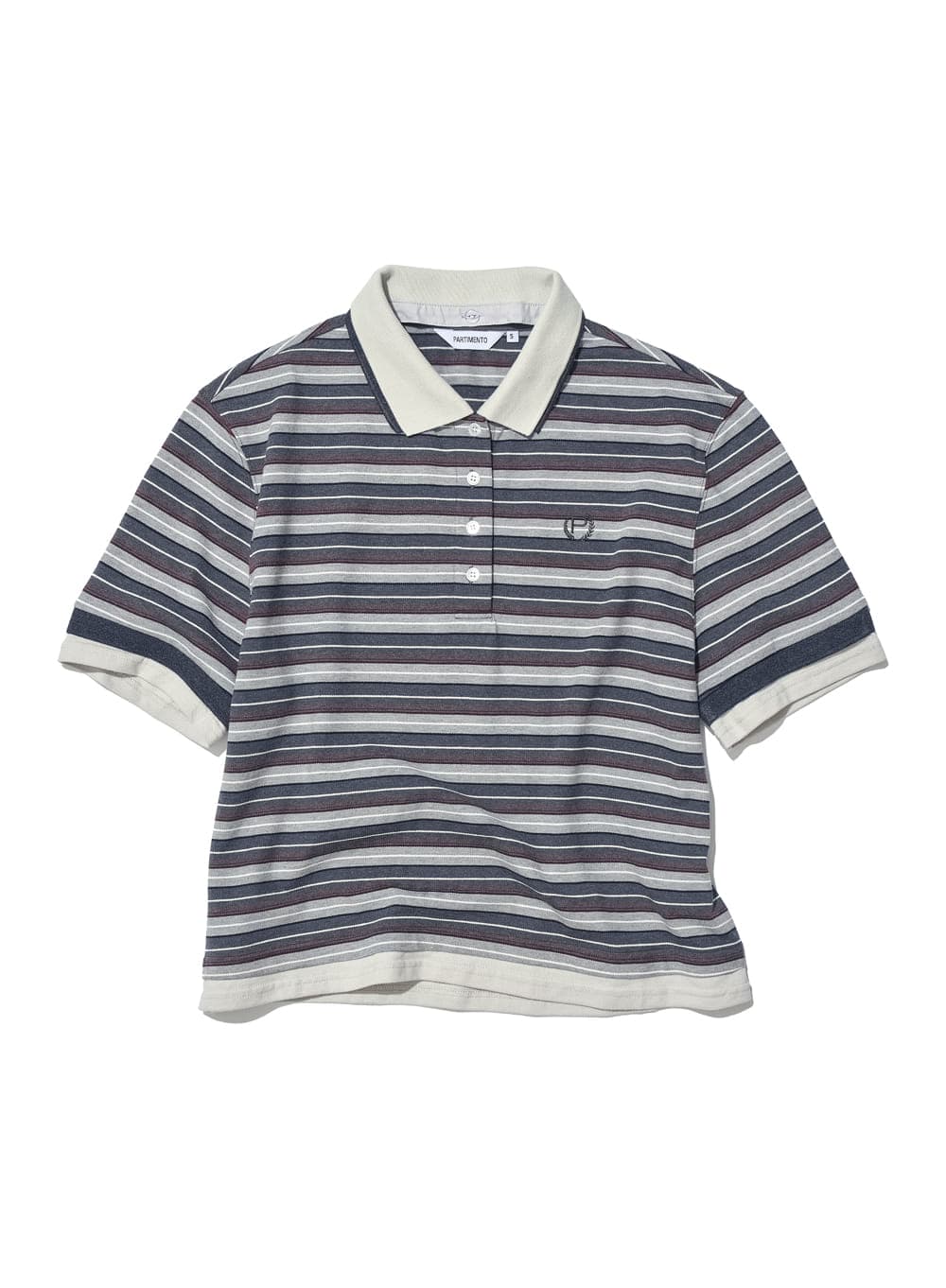DOUBLE LAYERED STRIPE POLO TEE_CHARCOAL
