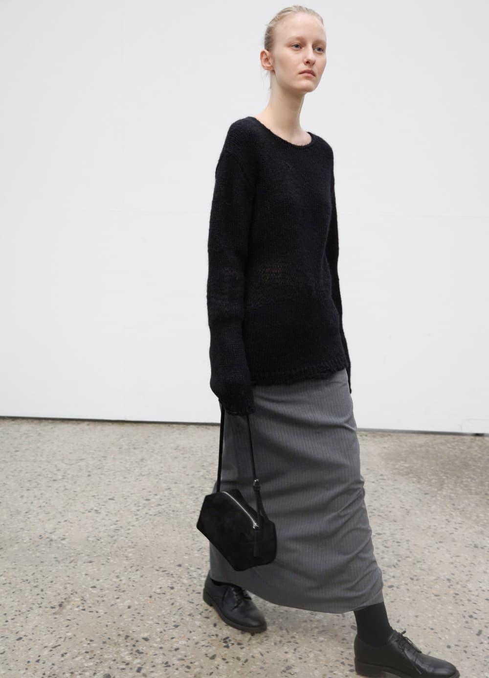 Straight Maxi Skirt - Stripe Charcoal