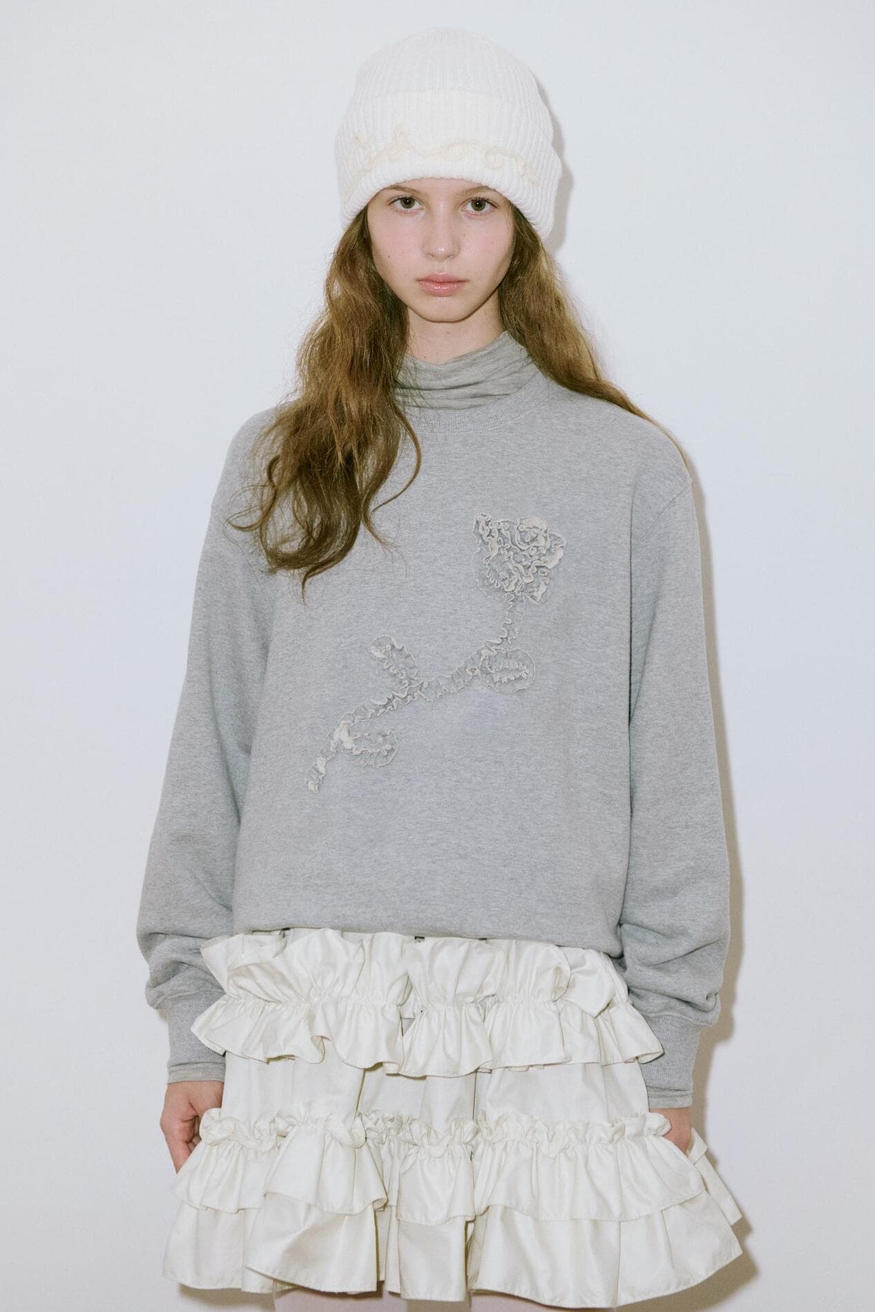Rose Frill Sweatshirt (Melange Grey)