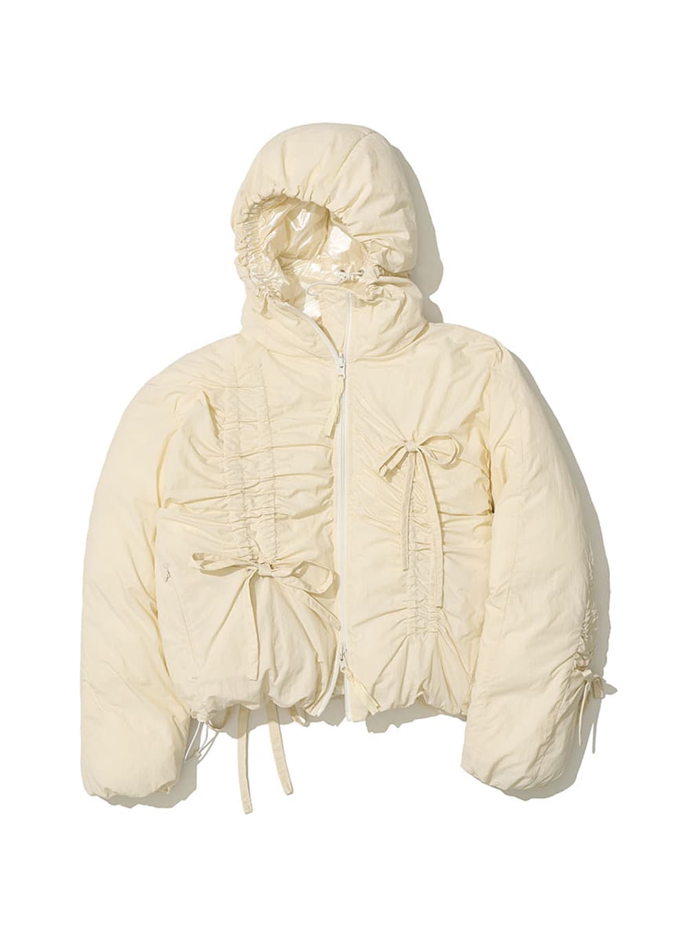 REVERSIBLE SHIRRING HOODED PUFFER JACKET_IVORY