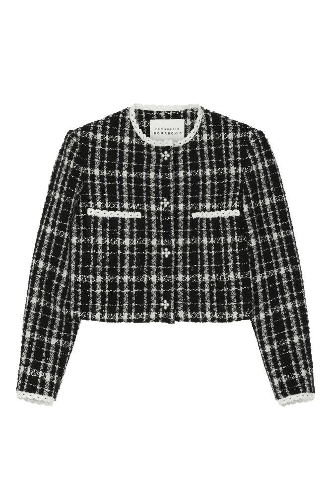 Lace Check Tweed Jacket (Black)