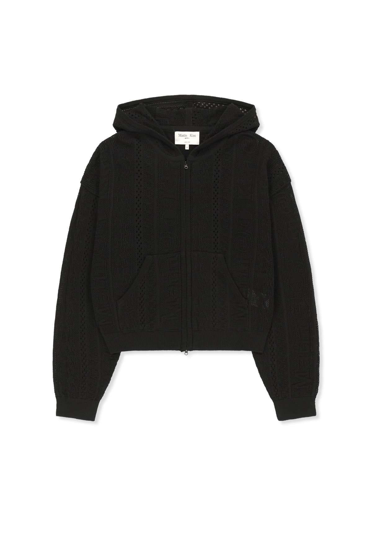MESH LOGO KNIT HOODY ZIP UP IN BLACK
