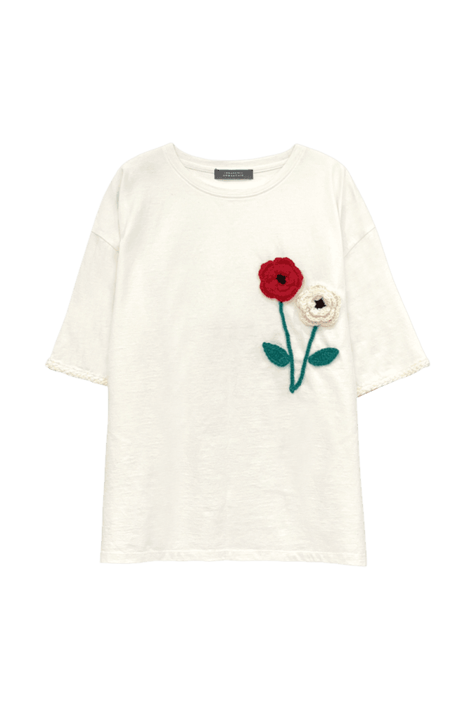 Crochet Flower Patch Tee (White)