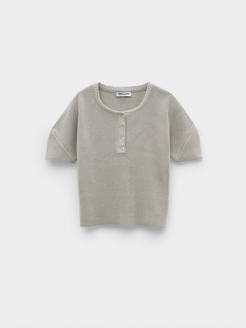 Puff Sleeve Henry Neck Knit Top_Light Grey