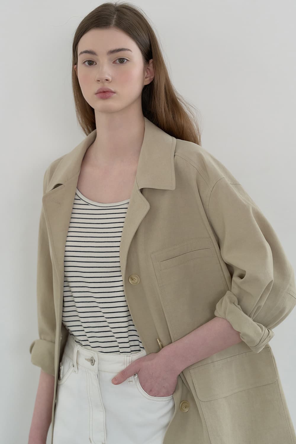 Linen work jacket Beige [N6PSJK02]