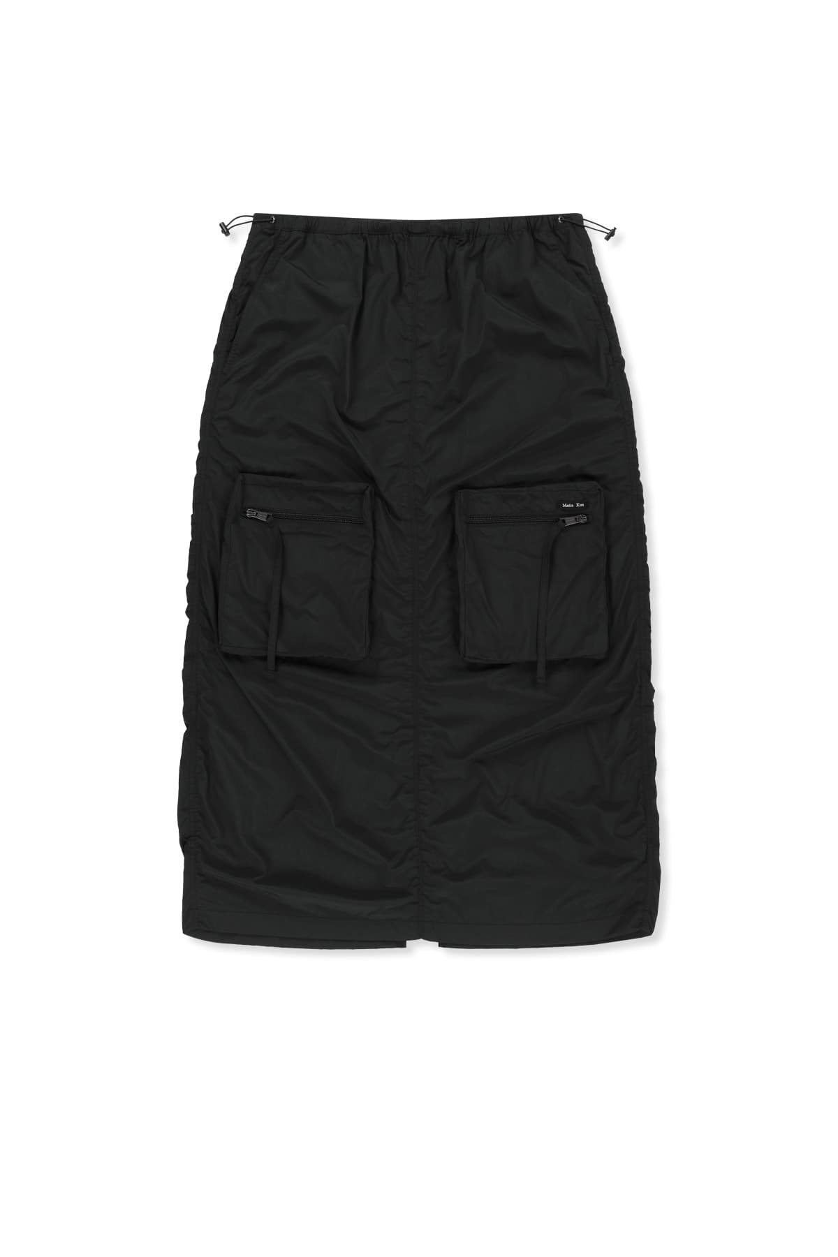 PATCH POCKET SHIRRING NYLON SKIRT IN BLACK